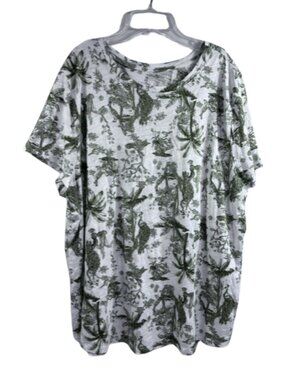 Blue Sol Toile Print Short Sleeve Tee Shirt Size 2X Green & White NWOT